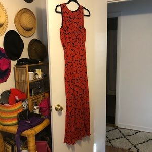 Vintage Fan Print Maxi Dress
